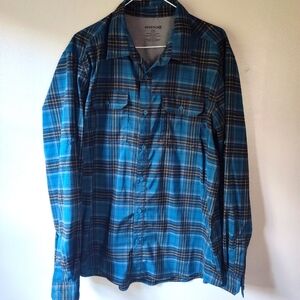 Swiss Tech Mens XL Blue Yellow Plaid Long Sleeve Button Down Shirt